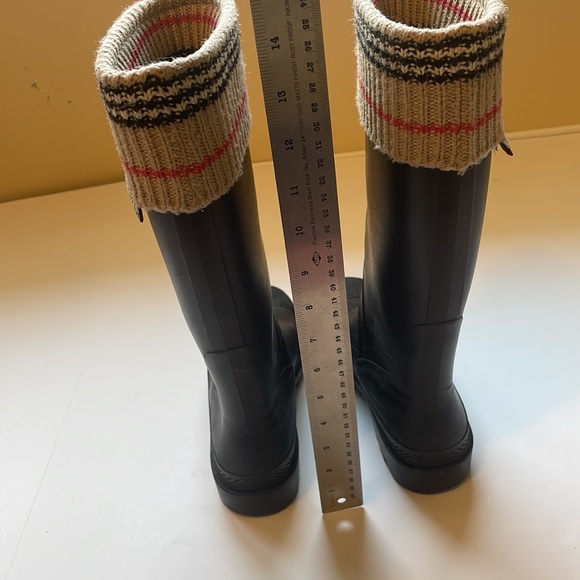 Burberry Black Rubber Knit Top Nova Check Rain Boot Women Sz 9 Made in ITALY - Picture 14 of 16
